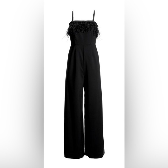 BOSTON PROPER 🆕 Strapless Faux-Feather Wide-Leg Jumpsuit. Size 6. - Picture 2 of 4